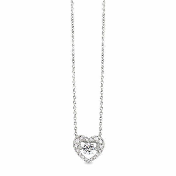 Platinum Finish Sterling Silver Micropave Dancing Stone Heart