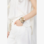 Double Band Leather Bracelet w/ Gold Elements, Silver and Baroque pearl - B1048-Misani Milano-Renee Taylor Gallery