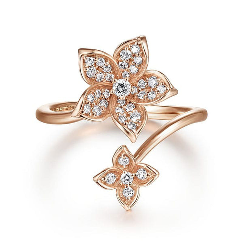 14K Rose Gold Floral Bypass Diamond Ring - LR50640K45JJ-Gabriel & Co.-Renee Taylor Gallery