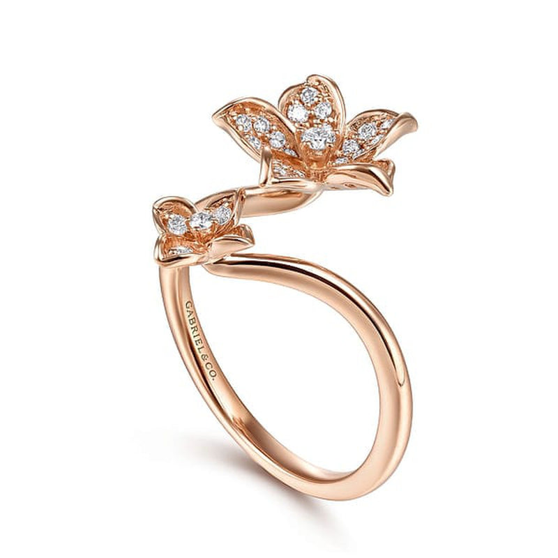 14K Rose Gold Floral Bypass Diamond Ring - LR50640K45JJ-Gabriel & Co.-Renee Taylor Gallery