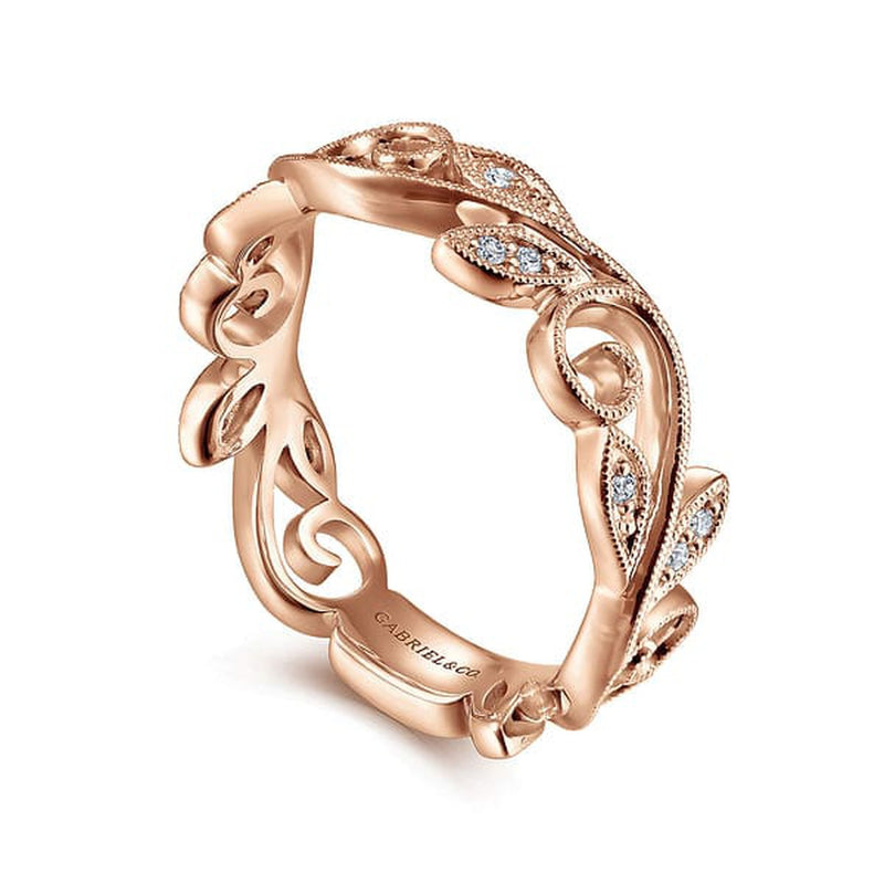 14K Rose Gold Scrolling Floral Diamond Ring - LR4593K45JJ-Gabriel & Co.-Renee Taylor Gallery