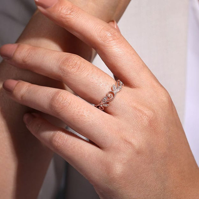 14K Rose Gold Scrolling Floral Diamond Ring - LR4593K45JJ-Gabriel & Co.-Renee Taylor Gallery