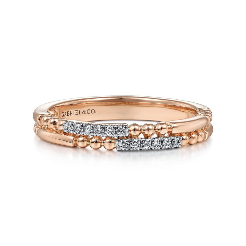 14K Rose Gold Two Row Beaded Diamond Stackable Ring - LR51456K45JJ-Gabriel & Co.-Renee Taylor Gallery