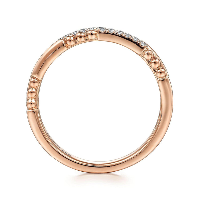 14K Rose Gold Two Row Beaded Diamond Stackable Ring - LR51456K45JJ-Gabriel & Co.-Renee Taylor Gallery