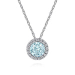 14K White Gold Aquamarine and Diamond Halo Pendant Necklace - NK2824W45AQ-Gabriel & Co.-Renee Taylor Gallery