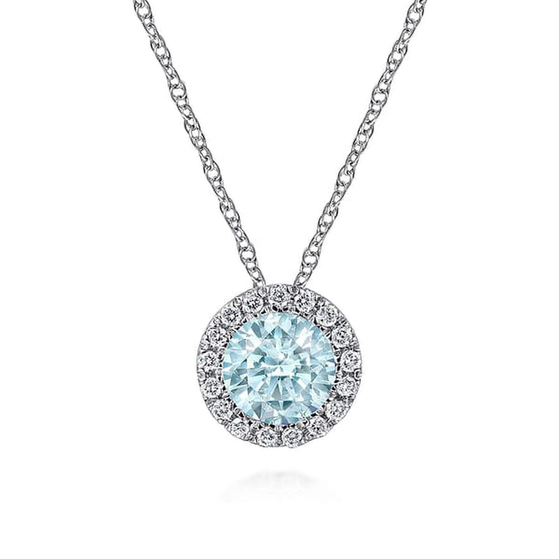 14K White Gold Aquamarine and Diamond Halo Pendant Necklace - NK2824W45AQ-Gabriel & Co.-Renee Taylor Gallery