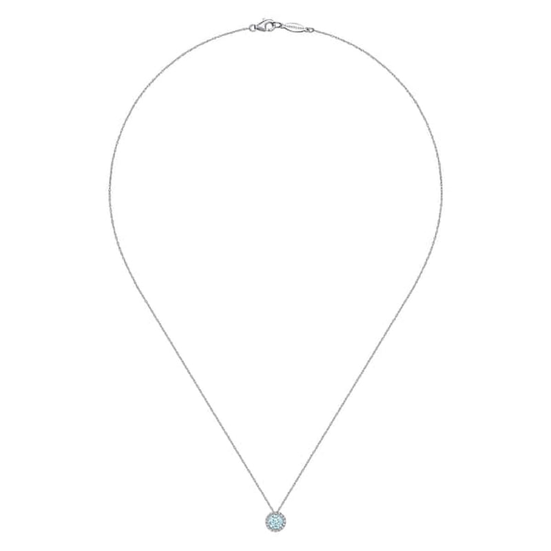 14K White Gold Aquamarine and Diamond Halo Pendant Necklace - NK2824W45AQ-Gabriel & Co.-Renee Taylor Gallery