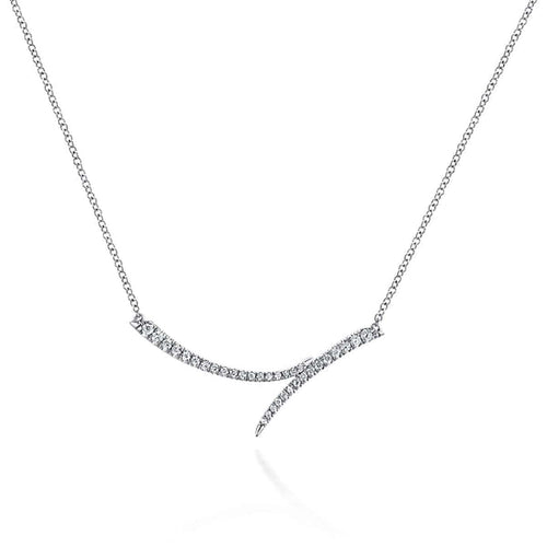 14K White Gold Curved Bypass Bar Necklace w/ Diamonds - NK5569W45JJ-Gabriel & Co.-Renee Taylor Gallery