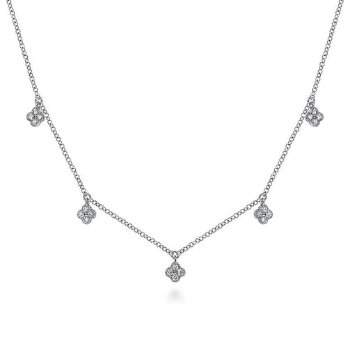 14K White Gold Diamond Pavé Clover Drop Necklace - NK6591W45JJ-Gabriel & Co.-Renee Taylor Gallery