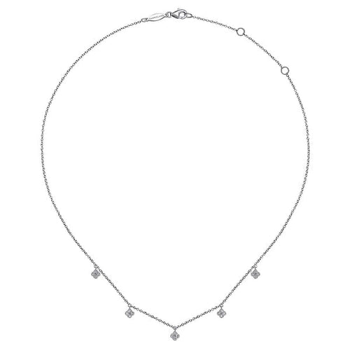 14K White Gold Diamond Pavé Clover Drop Necklace - NK6591W45JJ-Gabriel & Co.-Renee Taylor Gallery