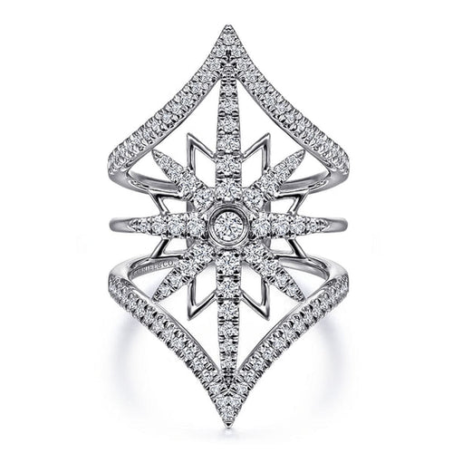 14K White Gold Diamond Starburst Chevron Statement Ring - LR52013W45JJ-Gabriel & Co.-Renee Taylor Gallery