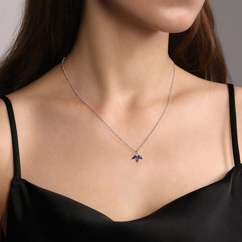 14K White Gold Diamond and Sapphire Pendant Necklace - NK7433W45SA-Gabriel & Co.-Renee Taylor Gallery