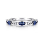 14K White Gold Diamonds and Marquise Blue Sapphire Ring - LR52645W45SA-Gabriel & Co.-Renee Taylor Gallery