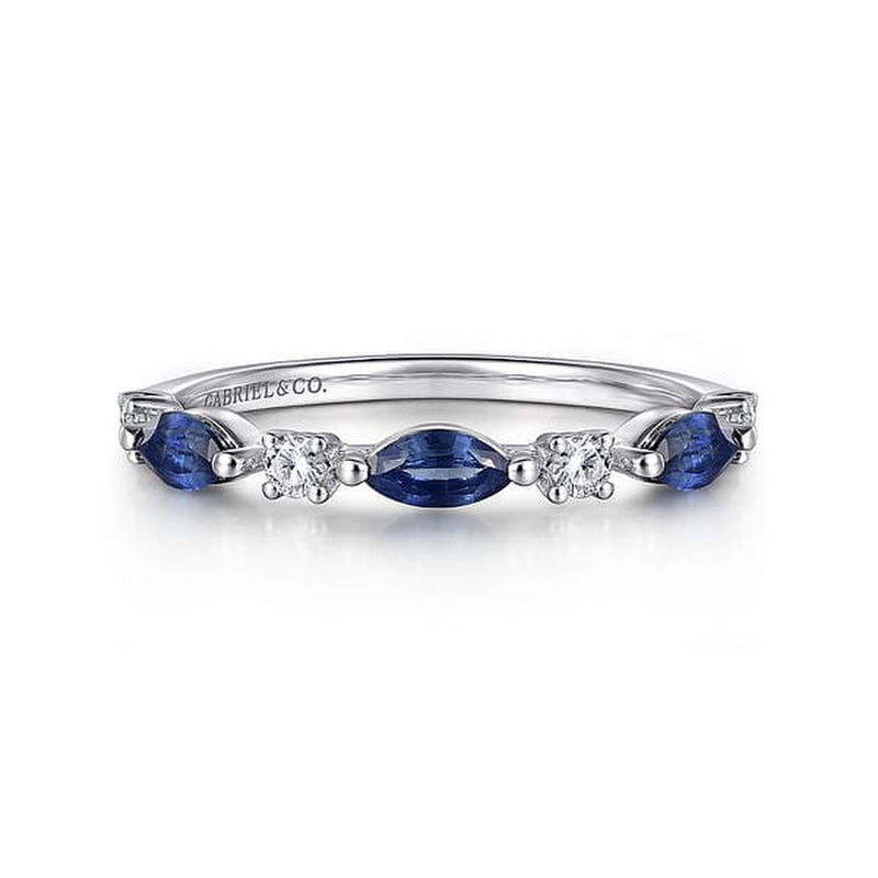 14K White Gold Diamonds and Marquise Blue Sapphire Ring - LR52645W45SA-Gabriel & Co.-Renee Taylor Gallery