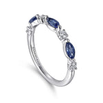 14K White Gold Diamonds and Marquise Blue Sapphire Ring - LR52645W45SA-Gabriel & Co.-Renee Taylor Gallery