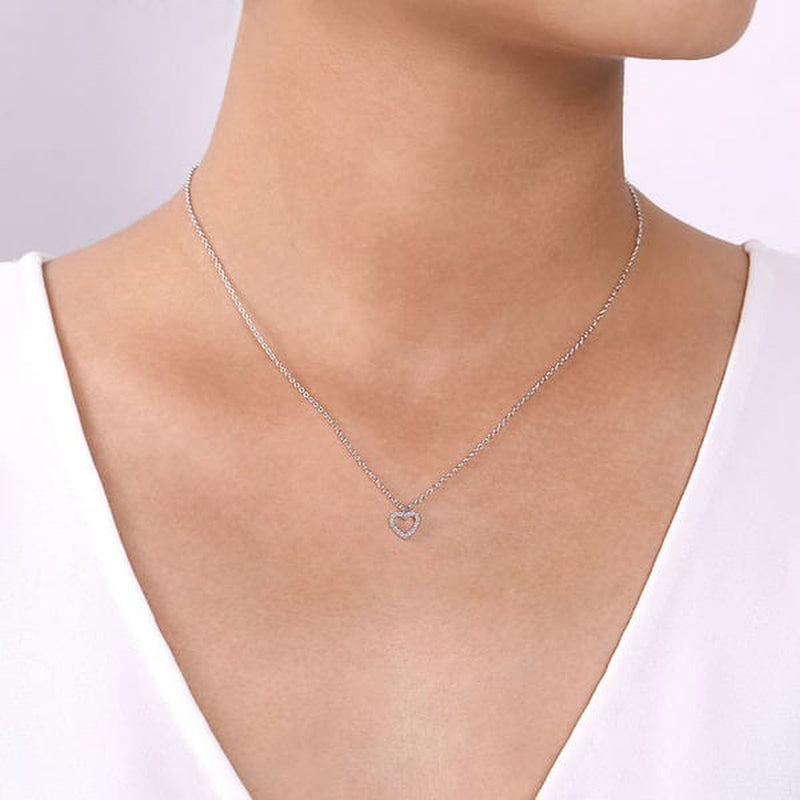 14K White Gold Open Heart Diamond Pendant Necklace - NK6475W45JJ-Gabriel & Co.-Renee Taylor Gallery