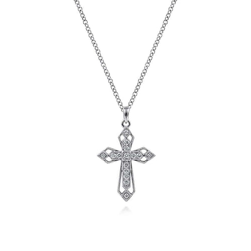 14K White Gold Openwork Diamond Cross Necklace - NK2216W45JJ-Gabriel & Co.-Renee Taylor Gallery