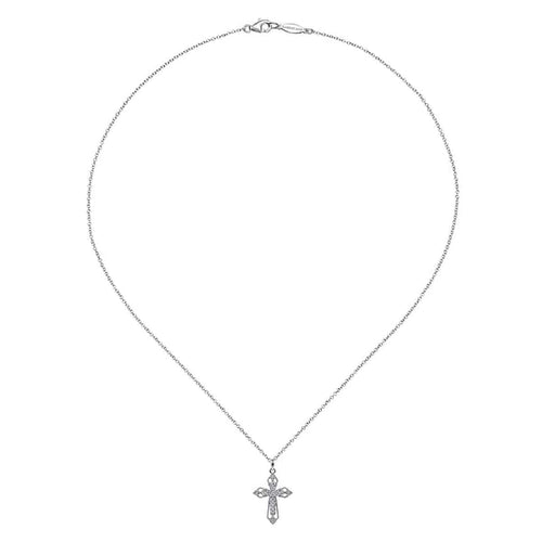 14K White Gold Openwork Diamond Cross Necklace - NK2216W45JJ-Gabriel & Co.-Renee Taylor Gallery