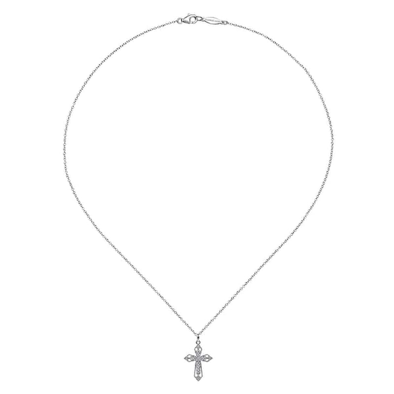 14K White Gold Openwork Diamond Cross Necklace - NK2216W45JJ-Gabriel & Co.-Renee Taylor Gallery