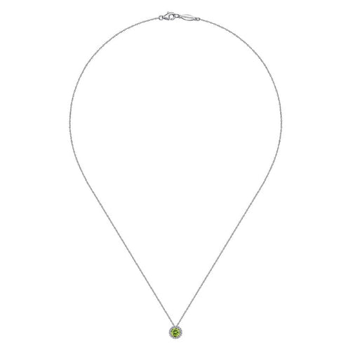 14K White Gold Peridot and Diamond Halo Pendant Necklace - NK2824W45PE-Gabriel & Co.-Renee Taylor Gallery