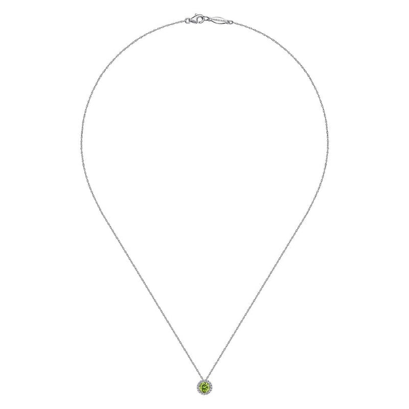 14K White Gold Peridot and Diamond Halo Pendant Necklace - NK2824W45PE-Gabriel & Co.-Renee Taylor Gallery