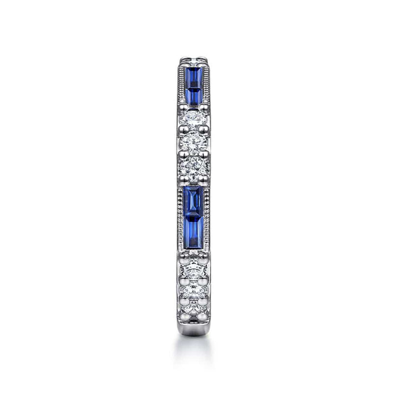 14K White Gold Sapphire Baguette and Diamond Stackable Ring - LR4572W45SA-Gabriel & Co.-Renee Taylor Gallery