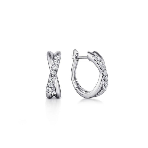 14K White Gold Twisted 15mm Diamond Huggie Earrings - EG13328W45JJ-Gabriel & Co.-Renee Taylor Gallery