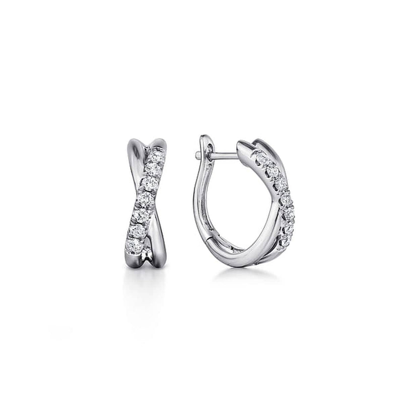 14K White Gold Twisted 15mm Diamond Huggie Earrings - EG13328W45JJ-Gabriel & Co.-Renee Taylor Gallery