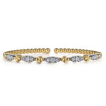 14K White Yellow Gold Bujukan Beads and Diamond Station Split Bangle Bracelet - BG5058-62M45JJ-Gabriel & Co.-Renee Taylor Gallery