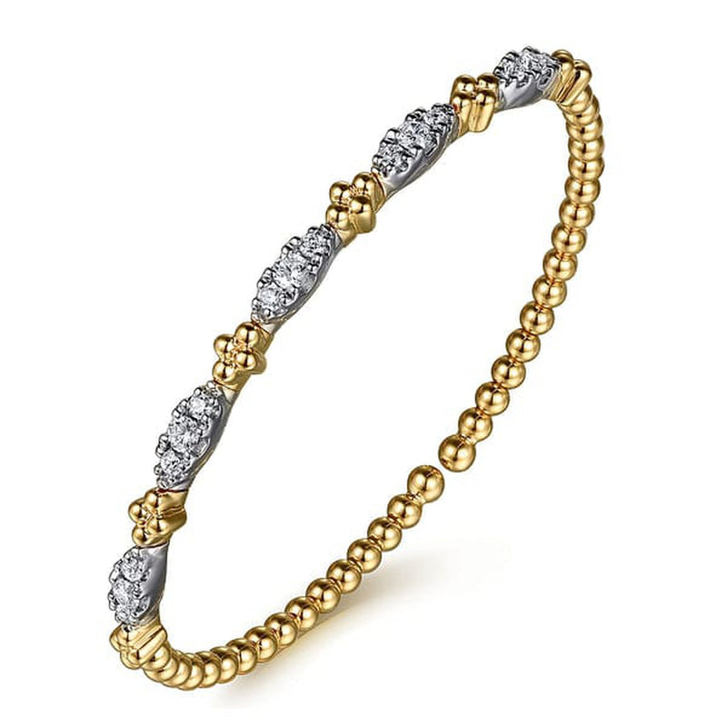 14K White Yellow Gold Bujukan Beads and Diamond Station Split Bangle Bracelet - BG5058-62M45JJ-Gabriel & Co.-Renee Taylor Gallery