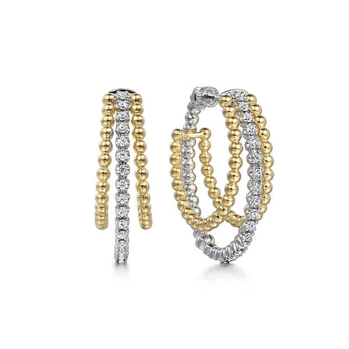 14K White-Yellow Gold Diamond Bujukan Intricate Hoop Earrings - EG14939M45JJ-Gabriel & Co.-Renee Taylor Gallery