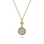 14K White and Yellow Gold Diamond Cluster Bujukan Drop Pendant Necklace - NK7512M45JJ-Gabriel & Co.-Renee Taylor Gallery