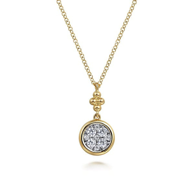 14K White and Yellow Gold Diamond Cluster Bujukan Drop Pendant Necklace - NK7512M45JJ-Gabriel & Co.-Renee Taylor Gallery