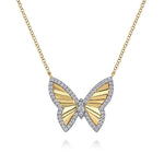 14K White and Yellow Gold Diamond Cut Butterfly Necklace - NK7557M45JJ-Gabriel & Co.-Renee Taylor Gallery