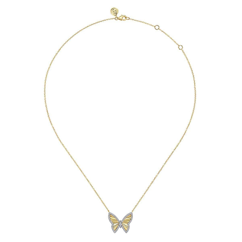 14K White and Yellow Gold Diamond Cut Butterfly Necklace - NK7557M45JJ-Gabriel & Co.-Renee Taylor Gallery