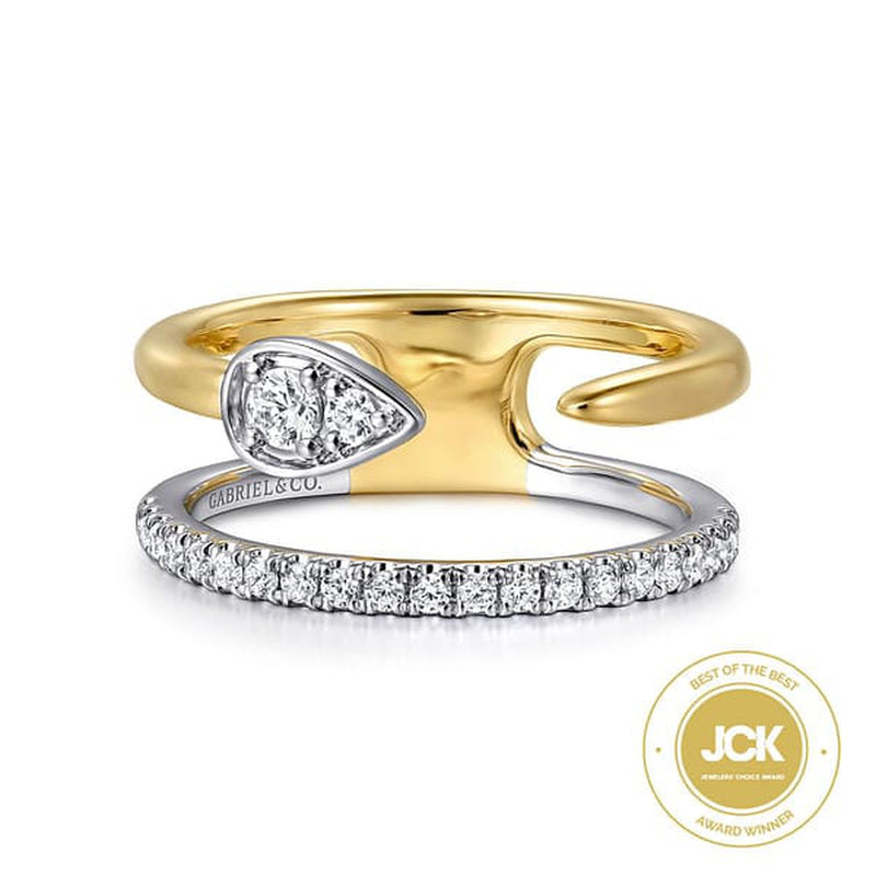 14K White and Yellow Gold Diamond Easy Stackable Ladies Ring - LR52577M45JJ-Gabriel & Co.-Renee Taylor Gallery