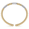 14K White and Yellow Gold Diamond Pavé Three Station Bar Bujukan Beads Split Bangle Bracelet-Gabriel & Co.-Renee Taylor Gallery