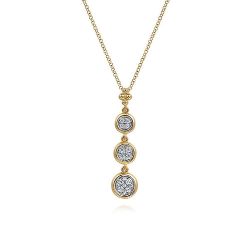 14K White and Yellow Gold Graduating Diamond Cluster Bujukan Pendant Necklace - NK7522M45JJ-Gabriel & Co.-Renee Taylor Gallery