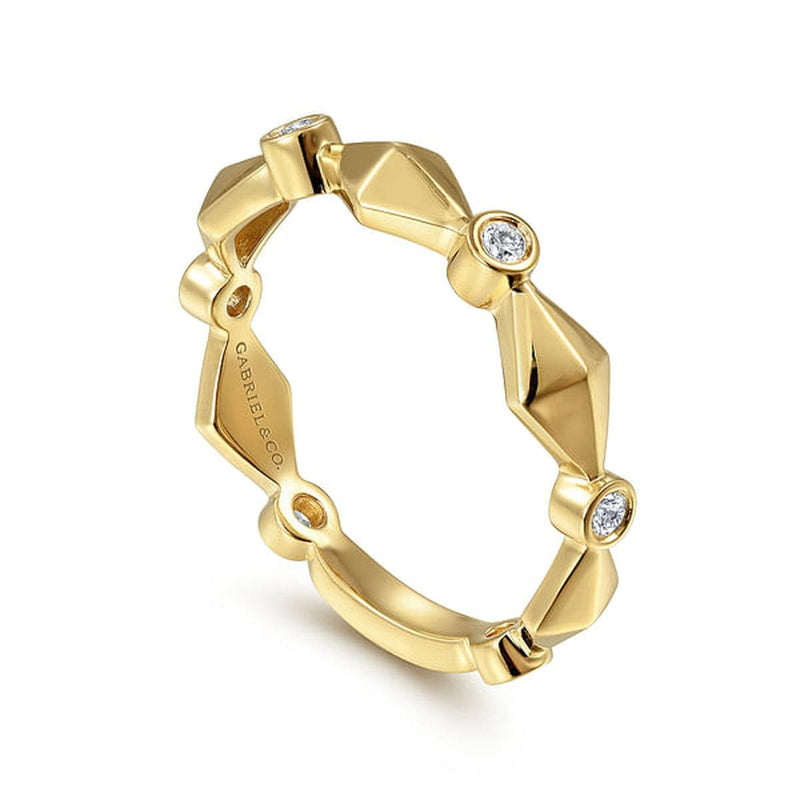 14K Yellow Gold Alternating Geometric and Diamond Station Ring - LR51919Y45JJ-Gabriel & Co.-Renee Taylor Gallery