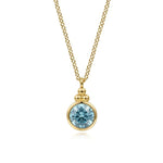 14K Yellow Gold Blue Topaz Bujukan Drop Pendant Necklace - NK7053Y4JBT-Gabriel & Co.-Renee Taylor Gallery