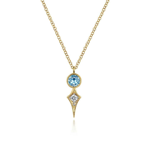 14K Yellow Gold Blue Topaz and Kite Diamond Pendant Necklace - NK6122Y45BT-Gabriel & Co.-Renee Taylor Gallery