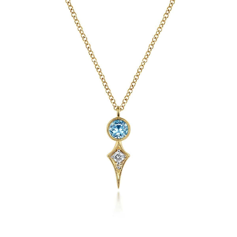 14K Yellow Gold Blue Topaz and Kite Diamond Pendant Necklace - NK6122Y45BT-Gabriel & Co.-Renee Taylor Gallery