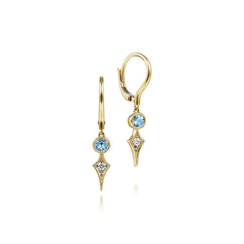 14K Yellow Gold Blue Topaz and Spiked Diamond Kite Drop Earrings - EG13748Y45BT-Gabriel & Co.-Renee Taylor Gallery