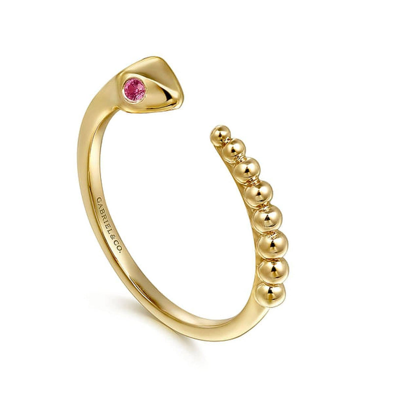 14K Yellow Gold Bujukan And Ruby Snake Open Ring - LR52680Y4JRA-Gabriel & Co.-Renee Taylor Gallery