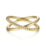 14K Yellow Gold Bujukan Bead Criss Cross Ring - LR51798Y4JJJ-Gabriel & Co.-Renee Taylor Gallery