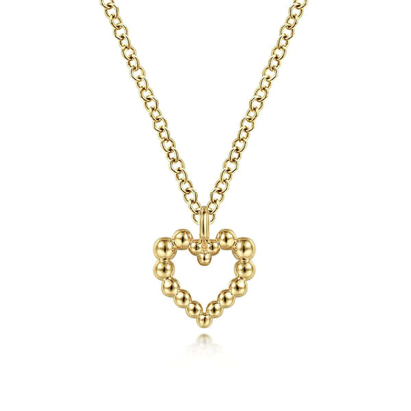 14K Yellow Gold Bujukan Bead Open Heart Pendant Necklace - NK6463Y4JJJ-Gabriel & Co.-Renee Taylor Gallery