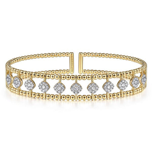 14K Yellow Gold Bujukan Cuff Bracelet with Pavé Diamond Connectors - BG4232-62Y45JJ-Gabriel & Co.-Renee Taylor Gallery