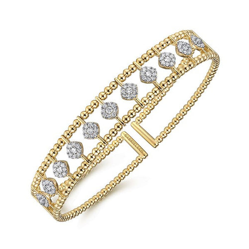 14K Yellow Gold Bujukan Cuff Bracelet with Pavé Diamond Connectors - BG4232-62Y45JJ-Gabriel & Co.-Renee Taylor Gallery