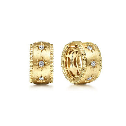 14K Yellow Gold Bujukan Diamond Huggie Earrings - EG15043Y45JJ-Gabriel & Co.-Renee Taylor Gallery