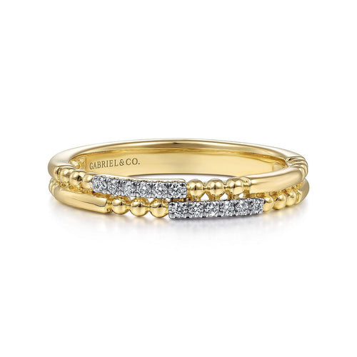 14K Yellow Gold Two Row Beaded Diamond Stackable Ring - LR51456-Gabriel & Co.-Renee Taylor Gallery